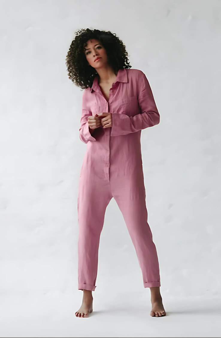 Women's Relaxed Linen Jumpsuit with Pockets