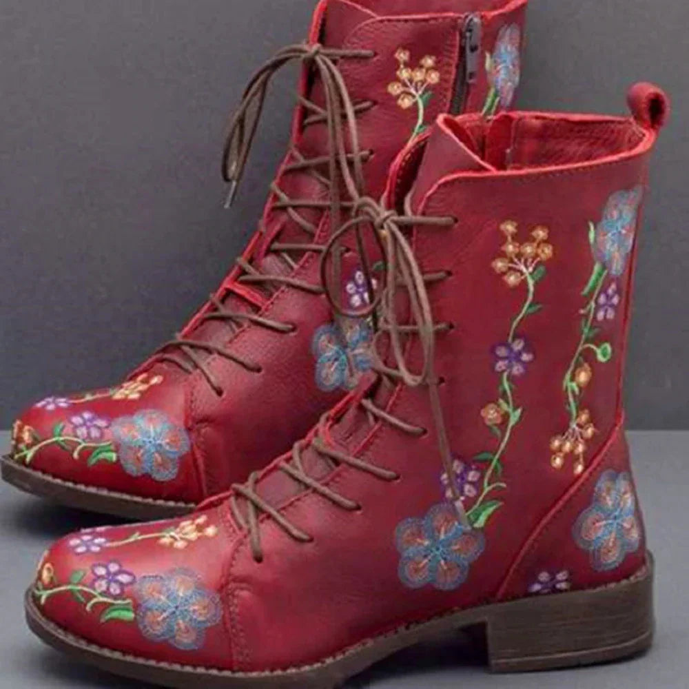 Women's Retro Boots with Ethnic Embroidery and Pointed Toe