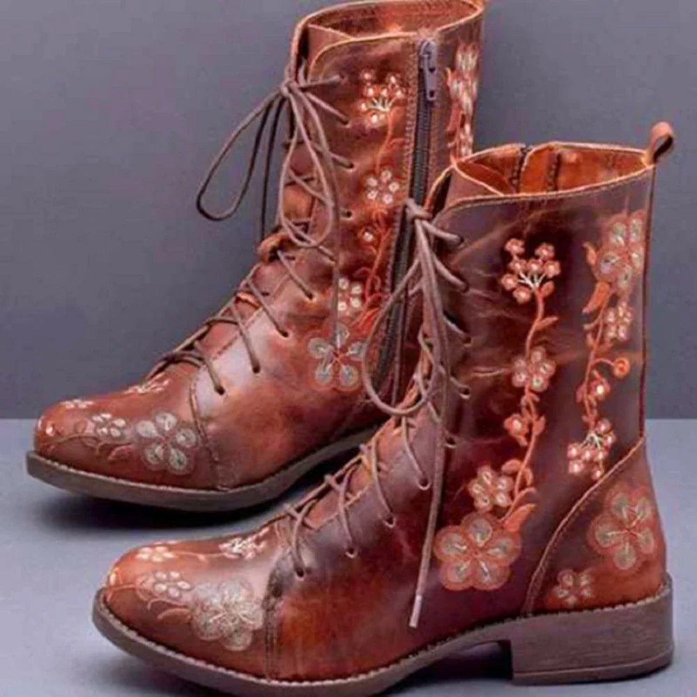 Women's Retro Boots with Ethnic Embroidery and Pointed Toe