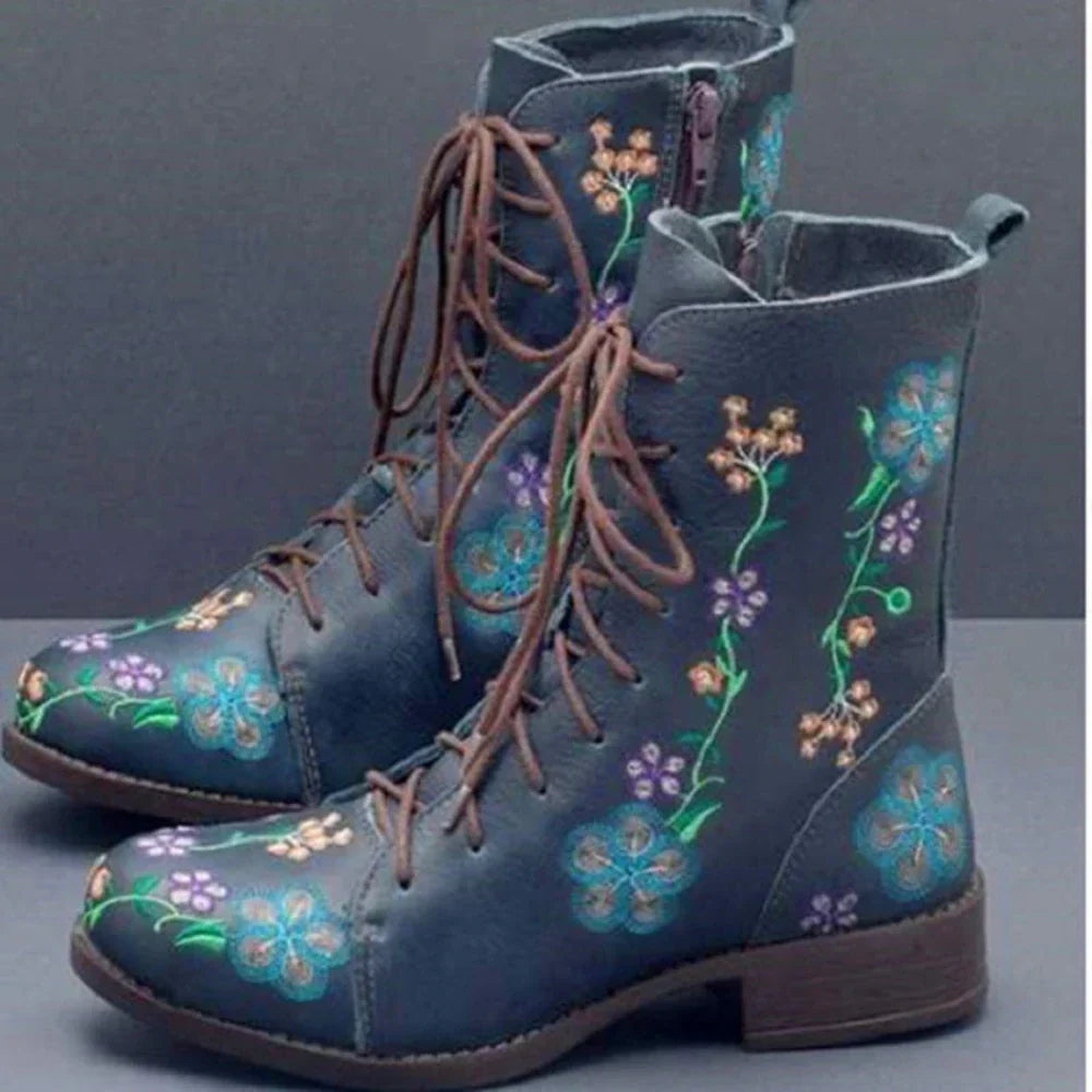Women's Retro Boots with Ethnic Embroidery and Pointed Toe