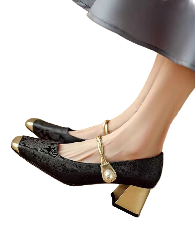 Women's Retro Chunky Heel Loafers with Buckle Strap