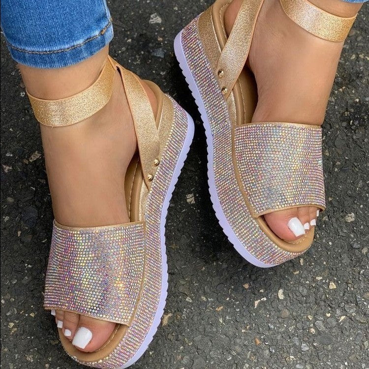 Women's Rhinestone-Embellished Platform Sandals