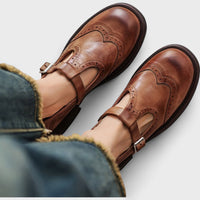 Women's Round Toe Single Strap Wingtip Shoes | Buckle