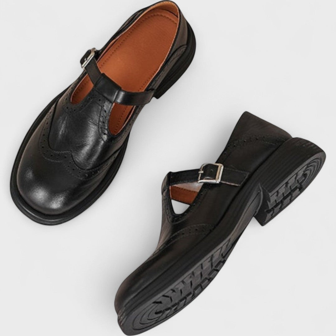 Women's Round Toe Single Strap Wingtip Shoes | Buckle
