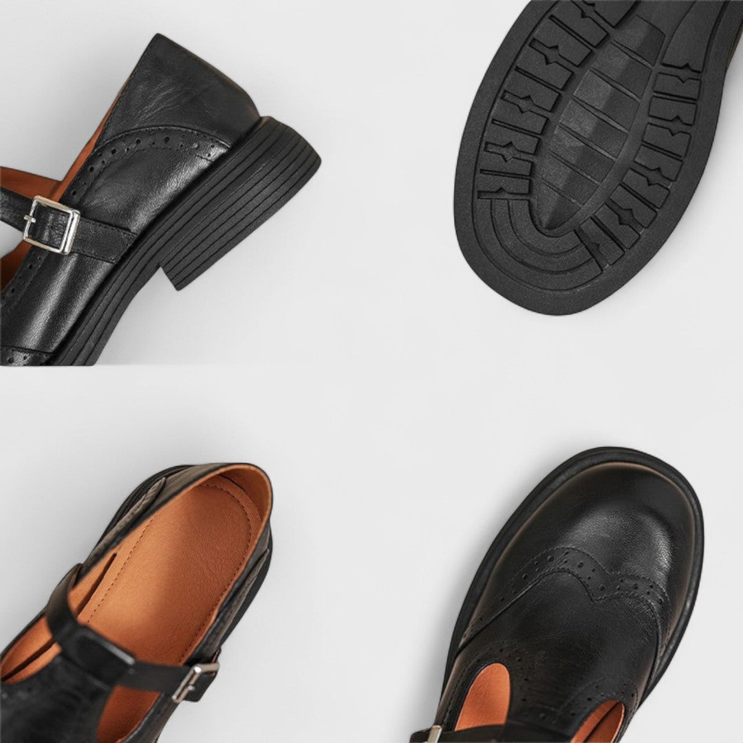 Women's Round Toe Single Strap Wingtip Shoes | Buckle