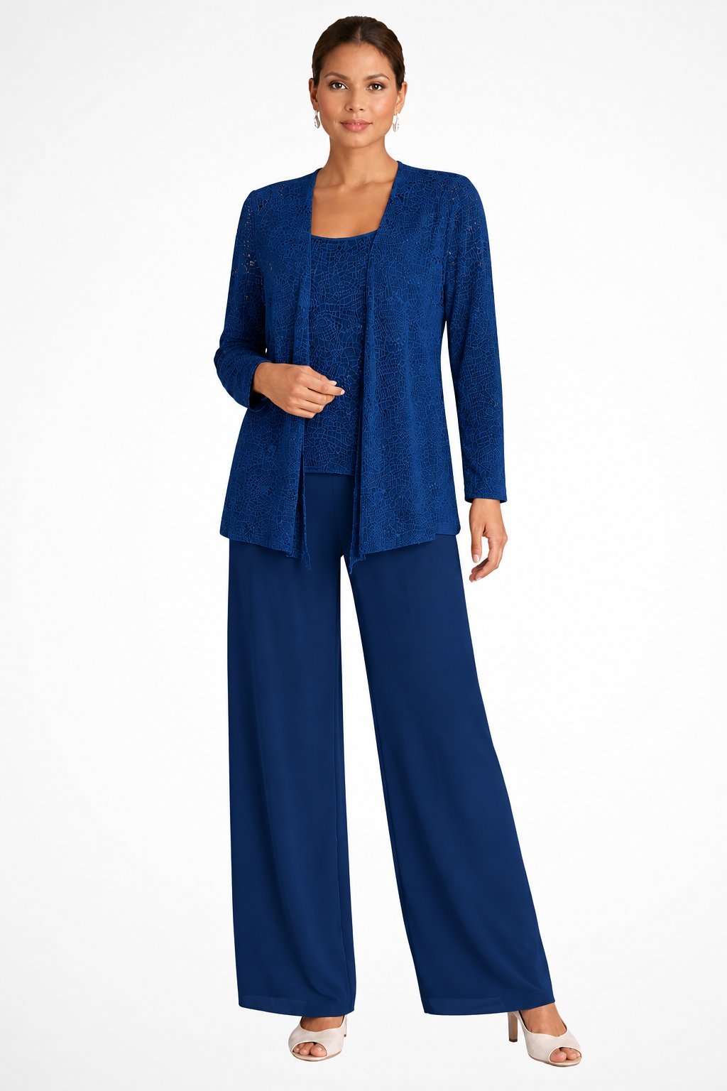 Women's Sequined Three-Piece Long Sleeve Wide-Leg Pants Suit