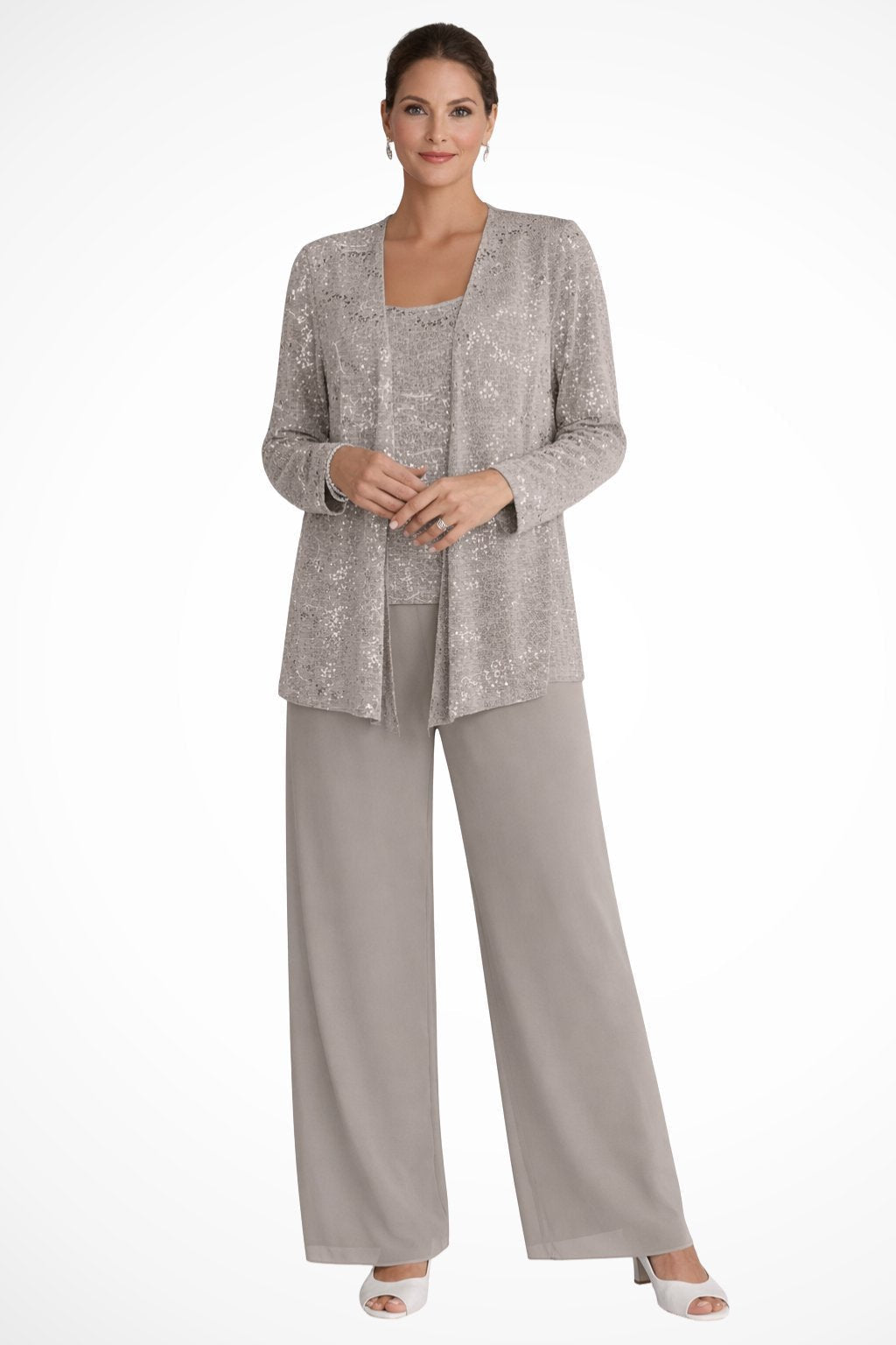 Women's Sequined Three-Piece Long Sleeve Wide-Leg Pants Suit