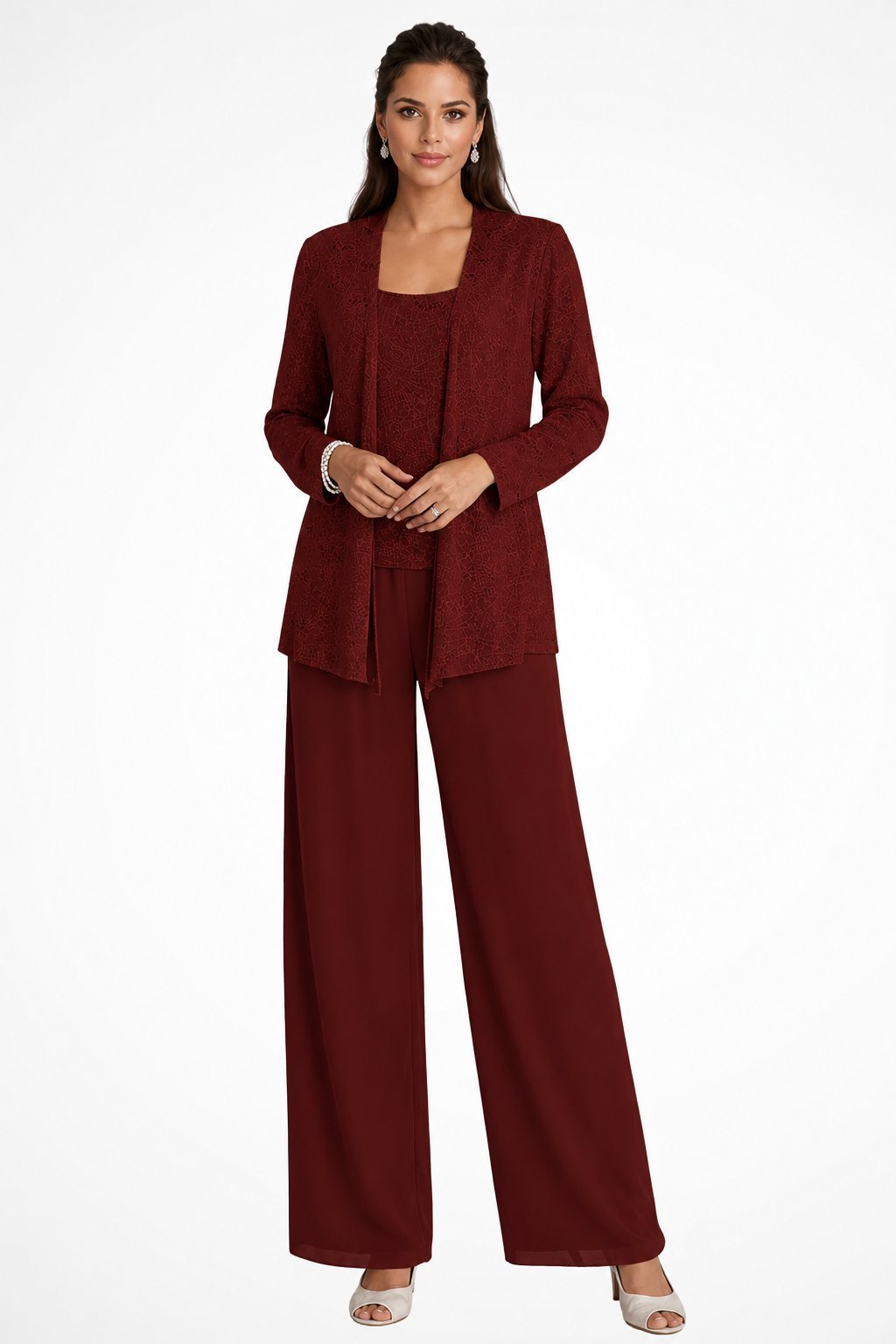 Women's Sequined Three-Piece Long Sleeve Wide-Leg Pants Suit