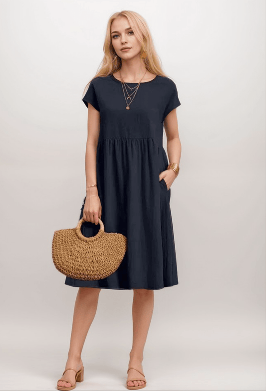 Women's Short Sleeve A-Line Midi Dress