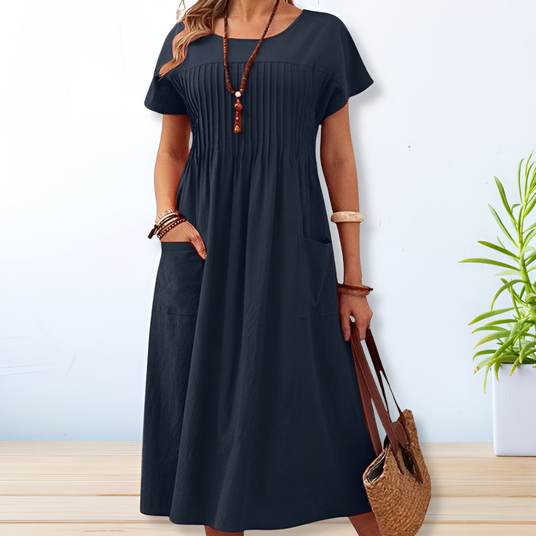 Women's Short Sleeve A-Line Midi Dress