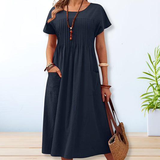 Women's Short Sleeve A-Line Midi Dress