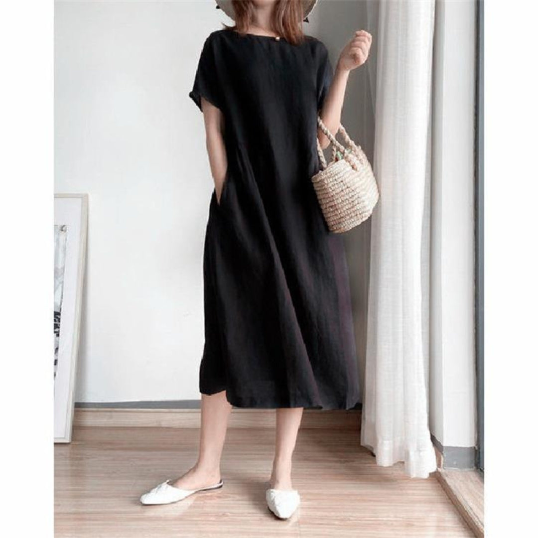 Women's Short Sleeve A-Line Midi Dress