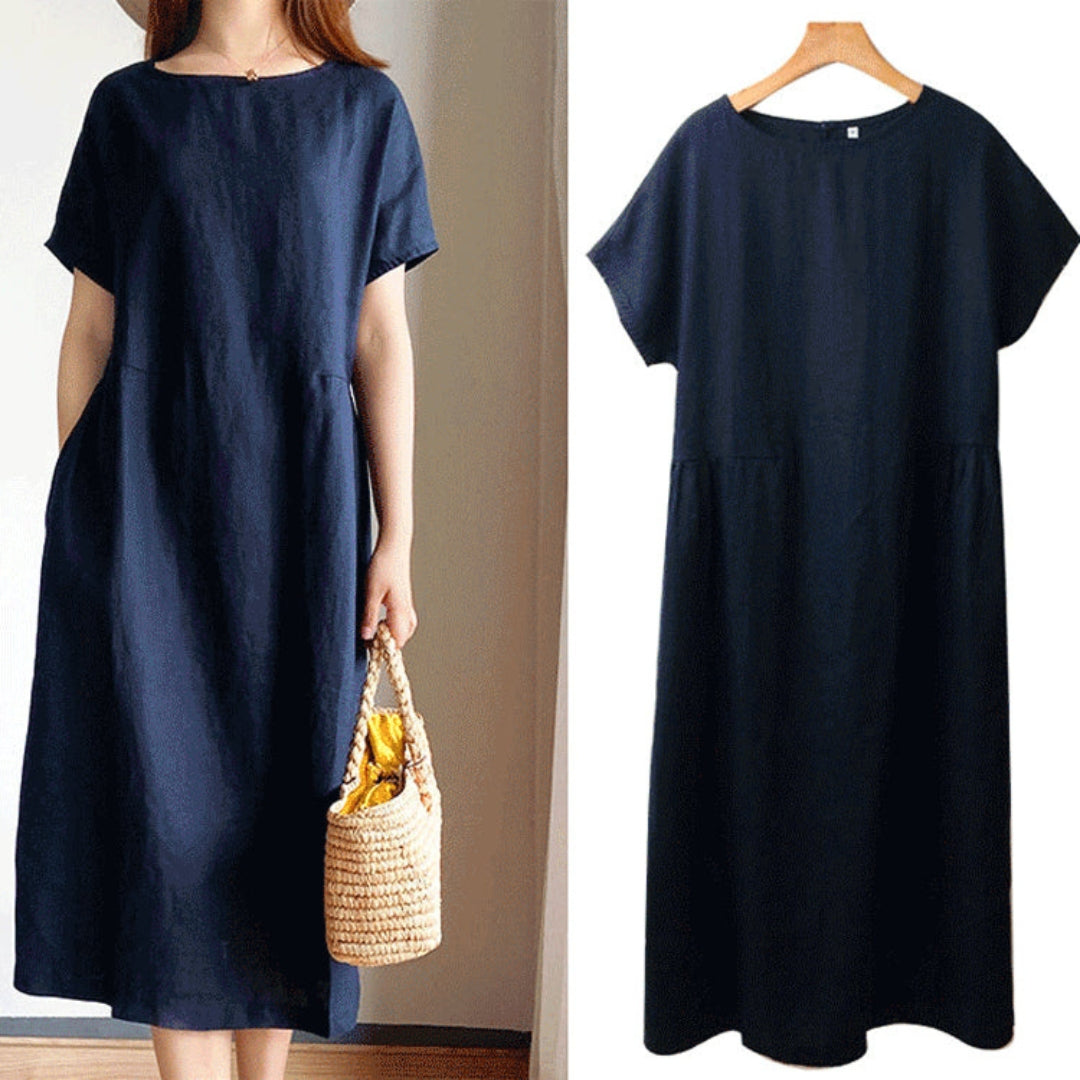 Women's Short Sleeve A-Line Midi Dress