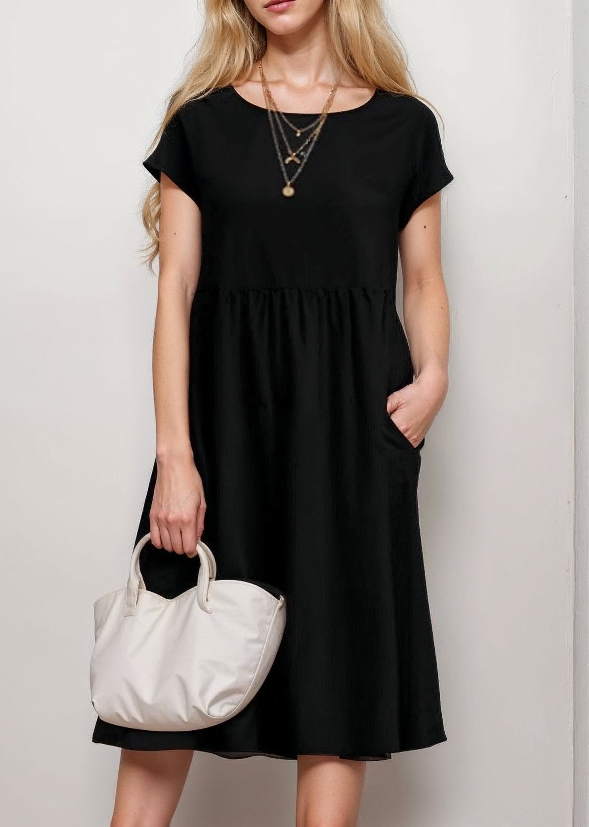 Women's Short Sleeve A-Line Midi Dress