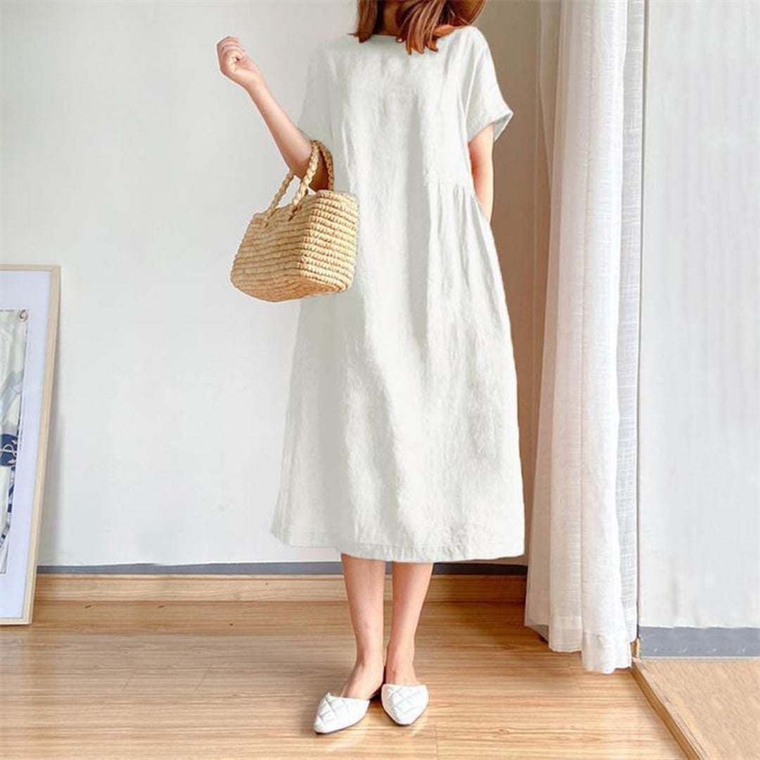 Women's Short Sleeve A-Line Midi Dress