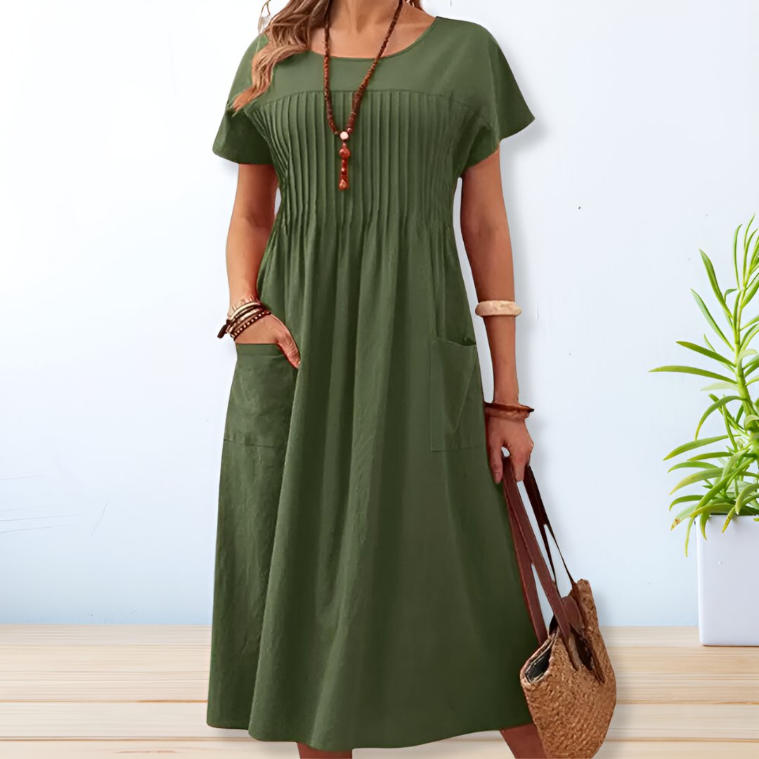 Women's Short Sleeve A-Line Midi Dress