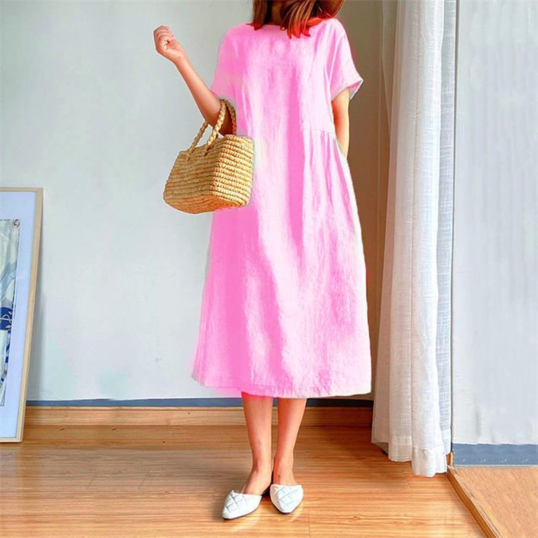 Women's Short Sleeve A-Line Midi Dress