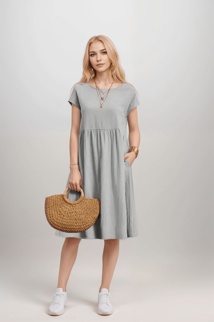Women's Short Sleeve A-Line Midi Dress