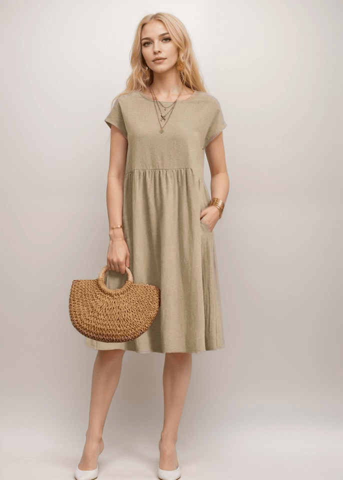 Women's Short Sleeve A-Line Midi Dress