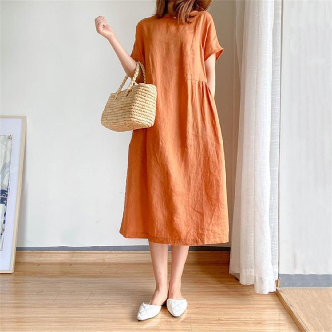 Women's Short Sleeve A-Line Midi Dress
