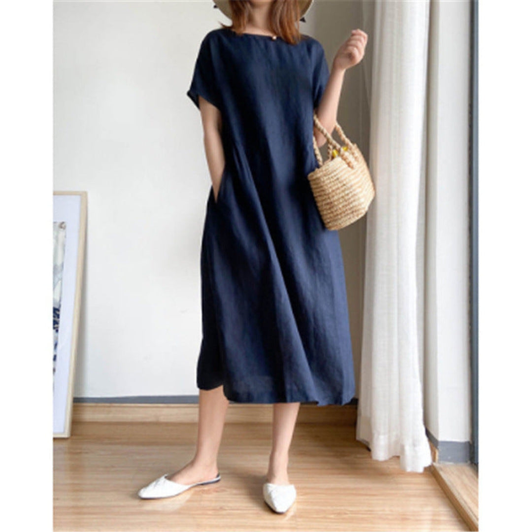 Women's Short Sleeve A-Line Midi Dress