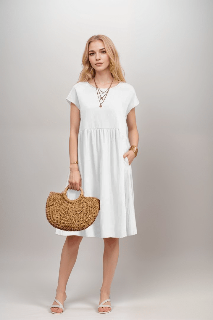 Women's Short Sleeve A-Line Midi Dress
