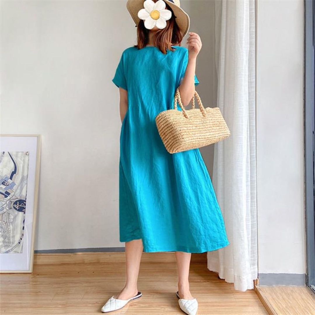 Women's Short Sleeve A-Line Midi Dress