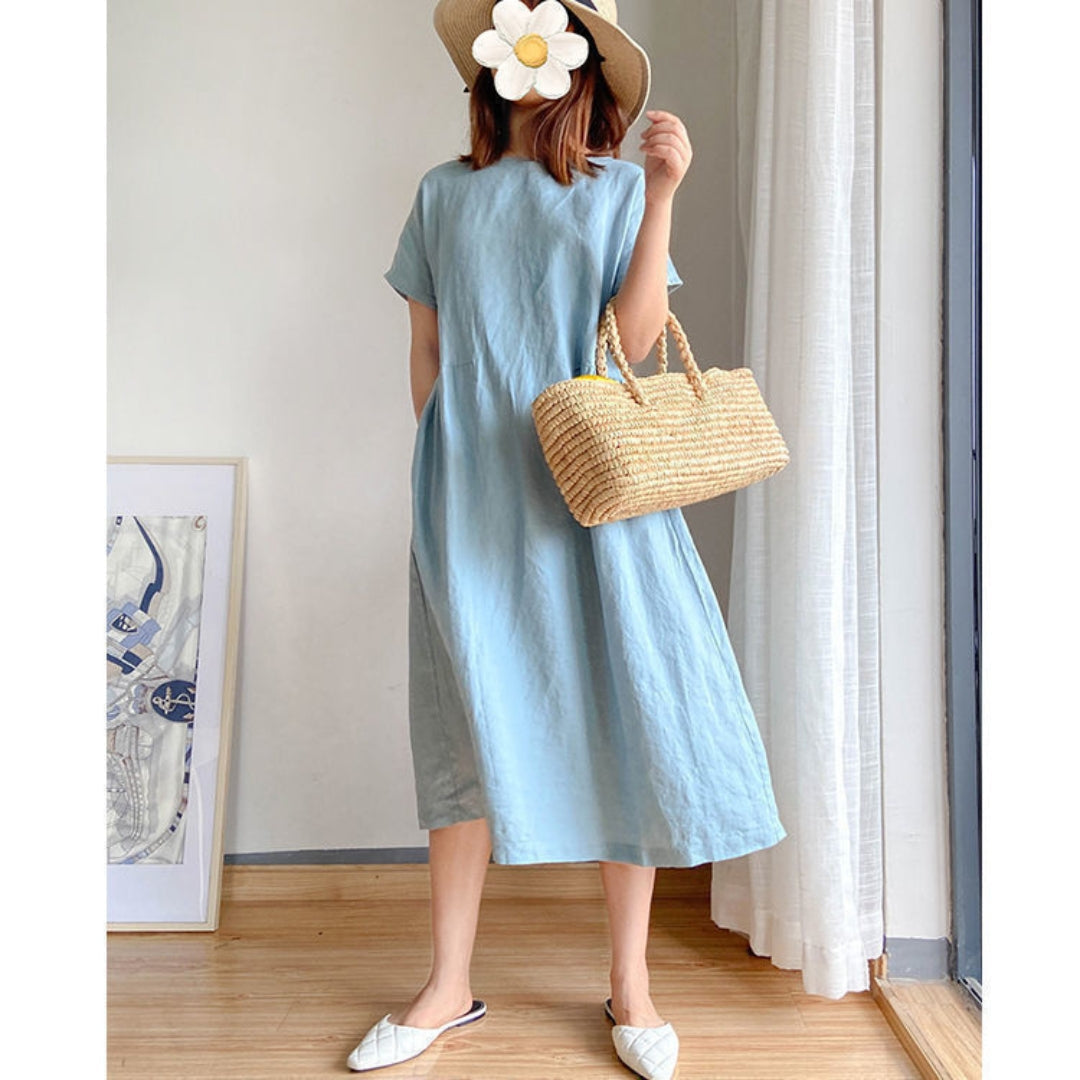 Women's Short Sleeve A-Line Midi Dress