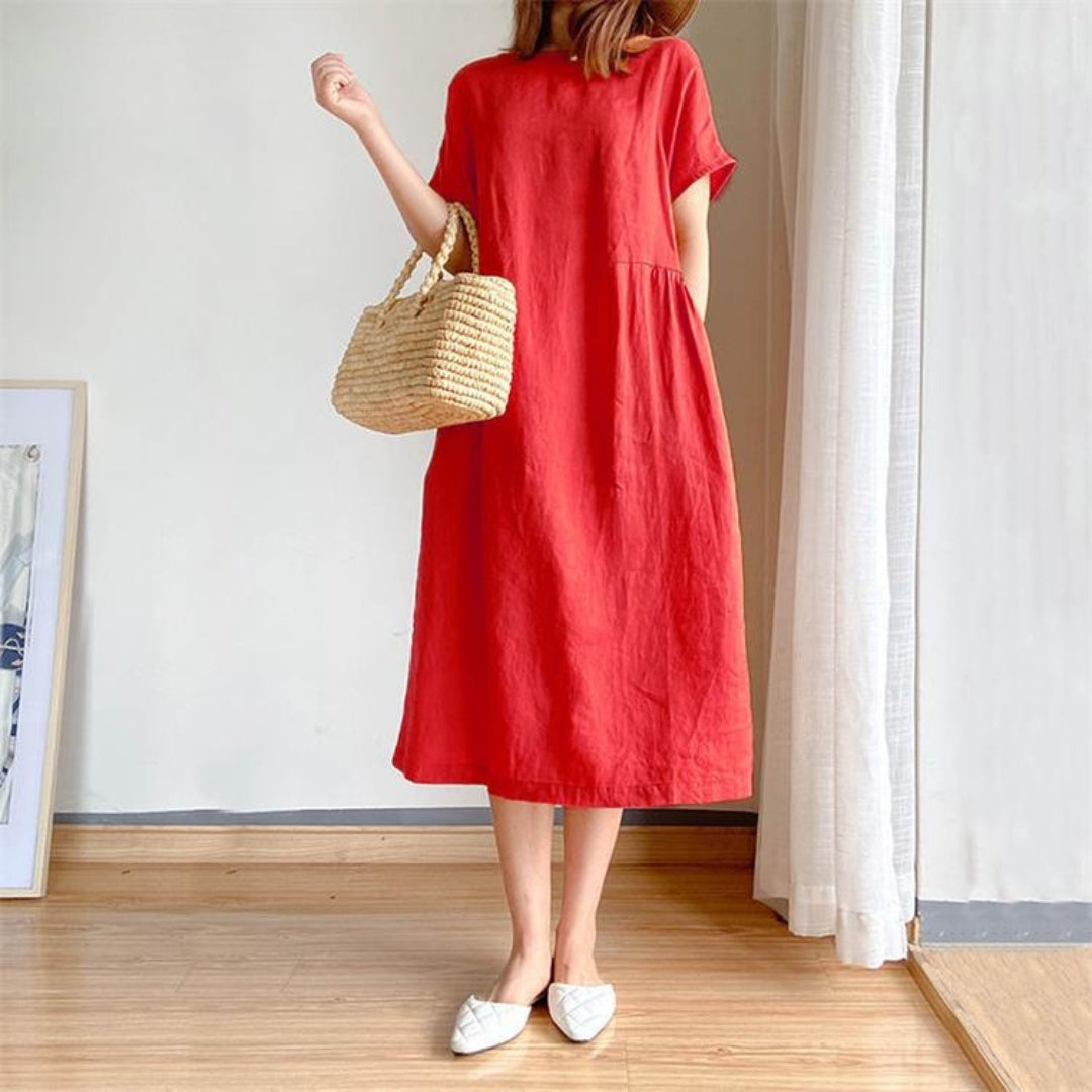 Women's Short Sleeve A-Line Midi Dress