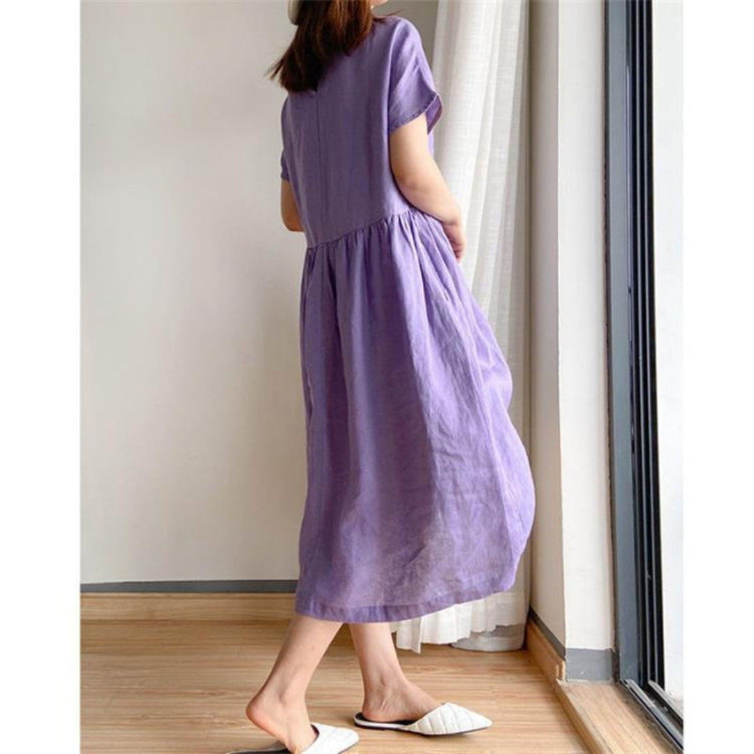 Women's Short Sleeve A-Line Midi Dress
