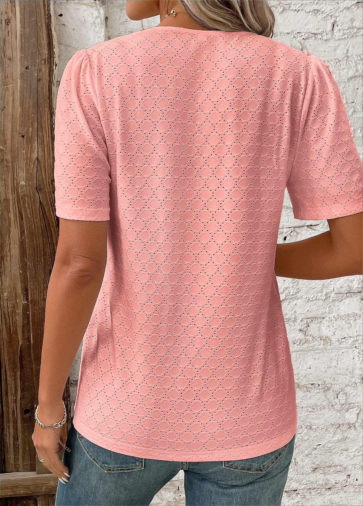 Women's Short Sleeve Button-Down Blouse