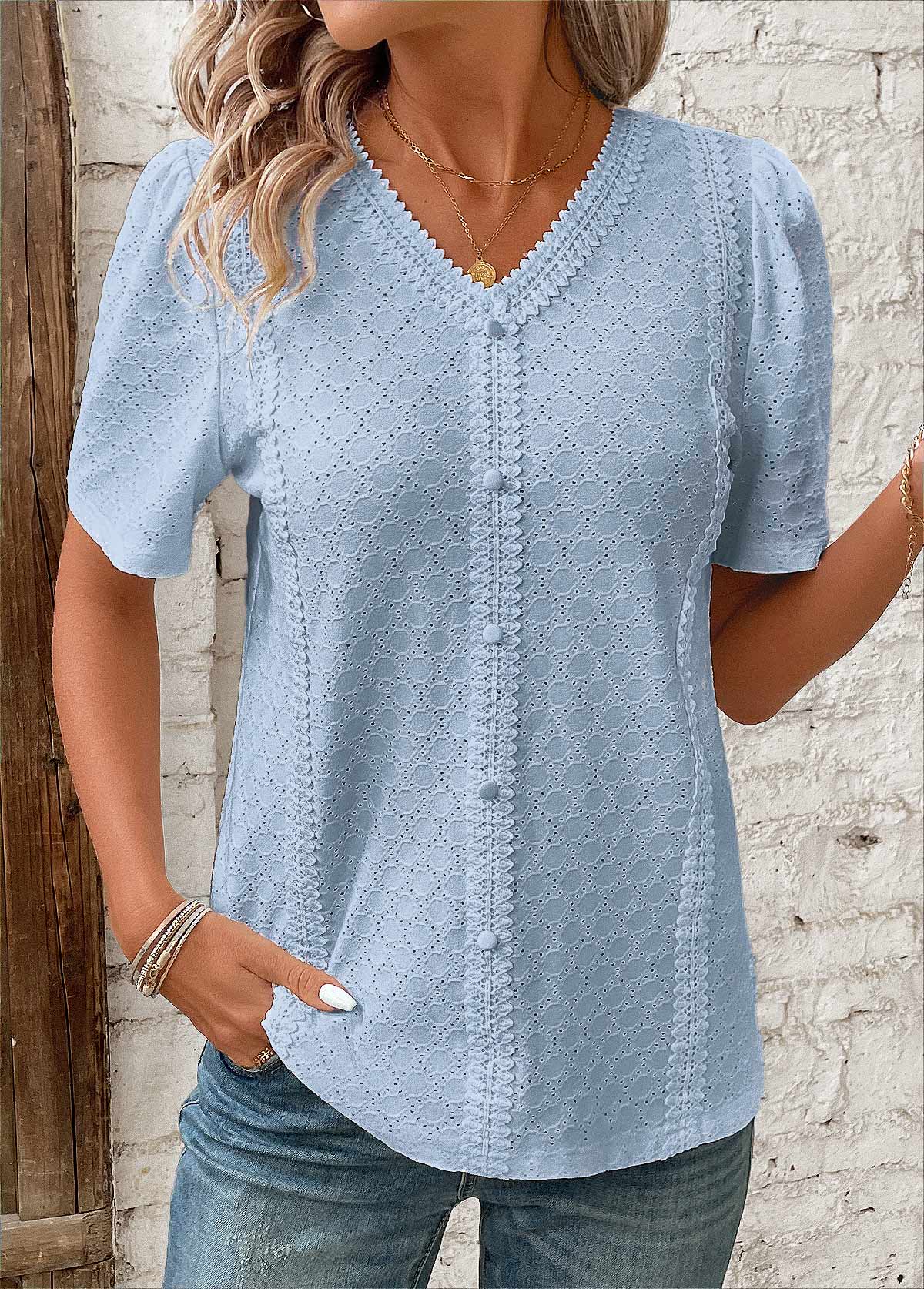 Women's Short Sleeve Button-Down Blouse