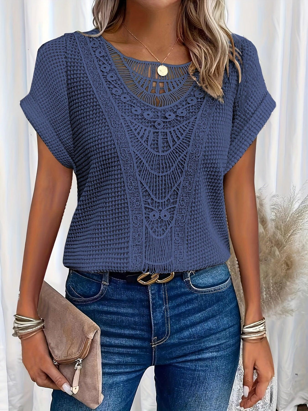 Women's Short Sleeve Casual Lace Top