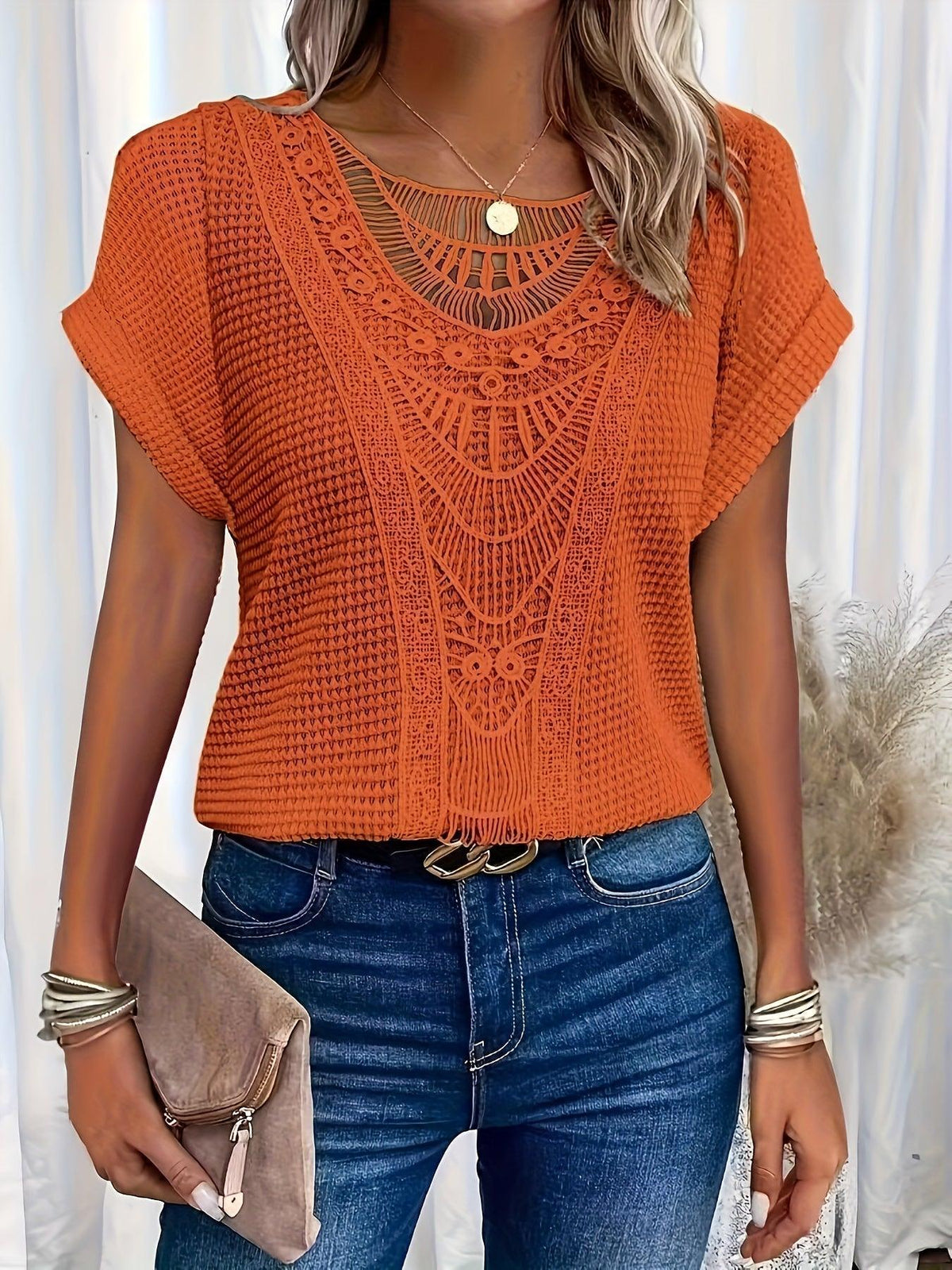 Women's Short Sleeve Casual Lace Top