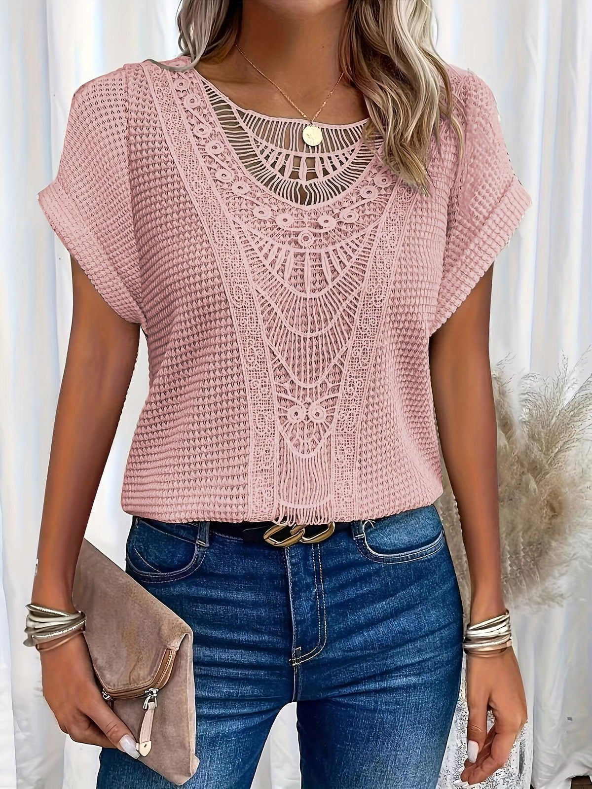 Women's Short Sleeve Casual Lace Top