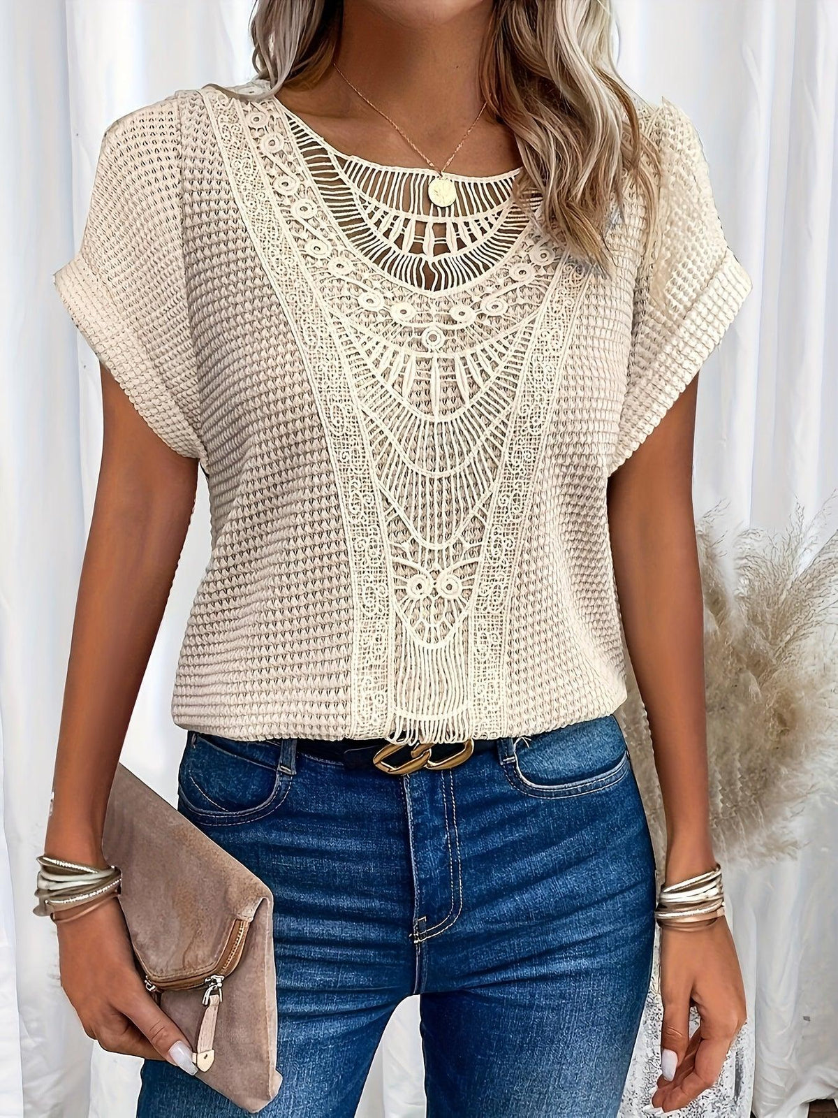 Women's Short Sleeve Casual Lace Top