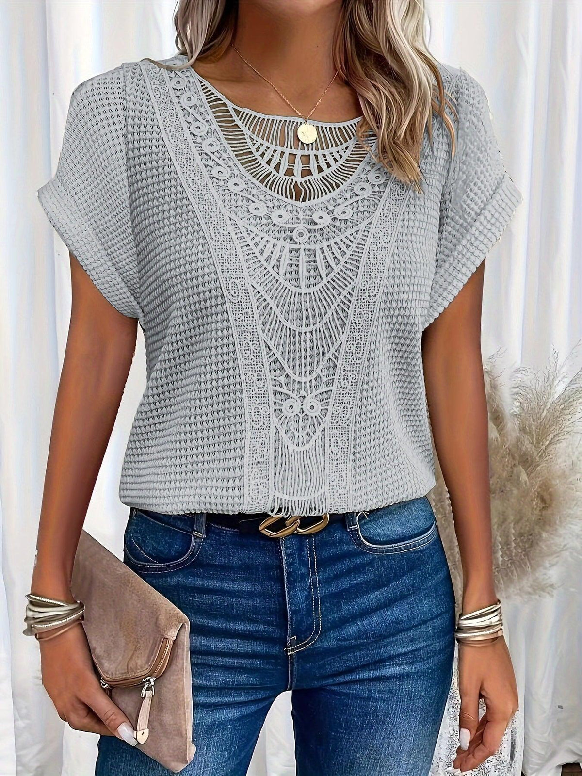 Women's Short Sleeve Casual Lace Top