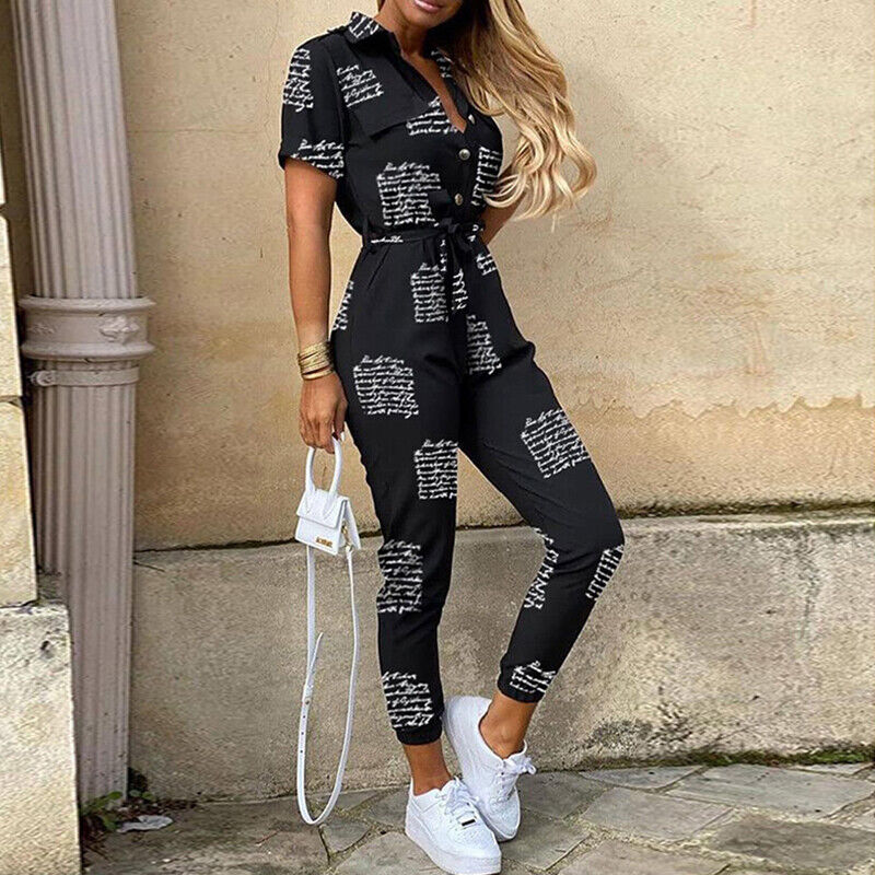 Women's Short Sleeve Jumpsuit with Belt