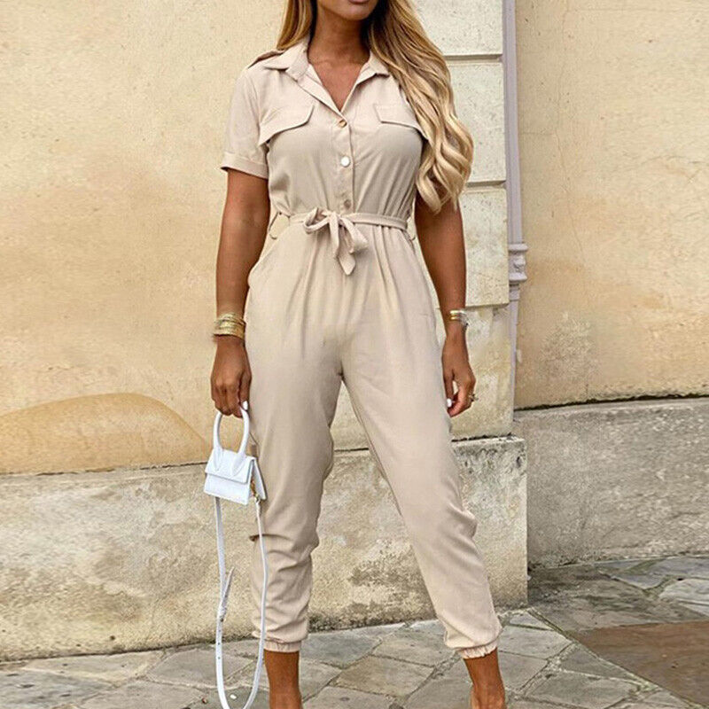Women's Short Sleeve Jumpsuit with Belt
