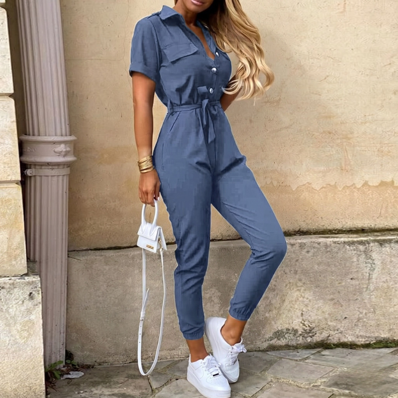 Women's Short Sleeve Jumpsuit with Belt
