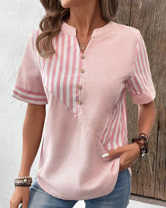Women's Short Sleeve Striped Blouse