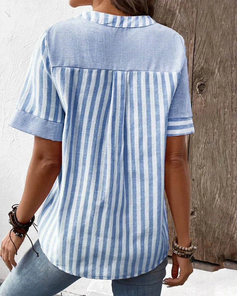 Women's Short Sleeve Striped Blouse