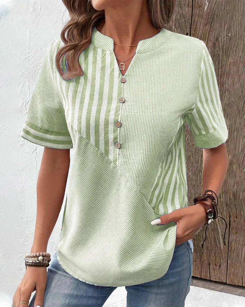 Women's Short Sleeve Striped Blouse