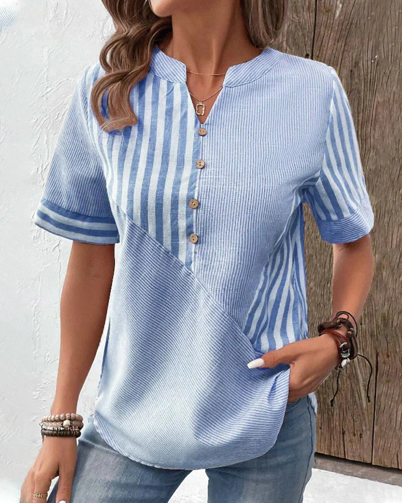 Women's Short Sleeve Striped Blouse