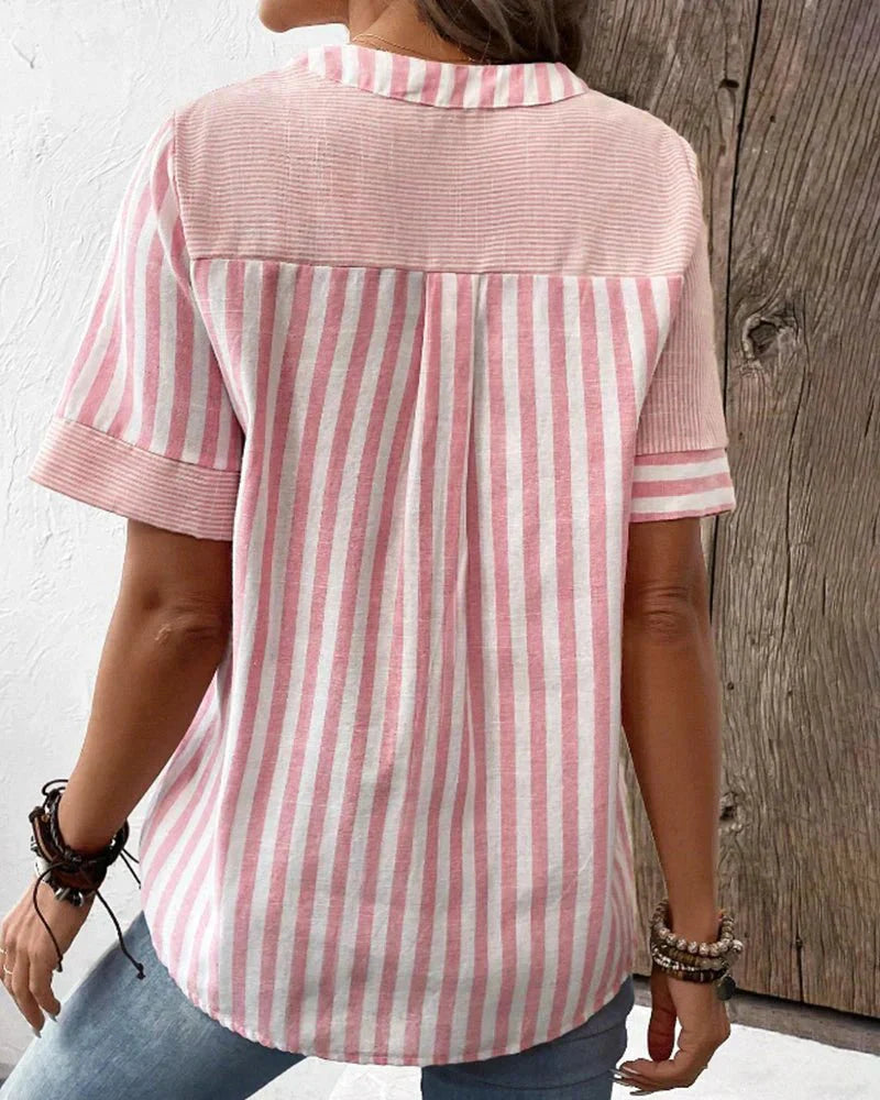 Women's Short Sleeve Striped Blouse