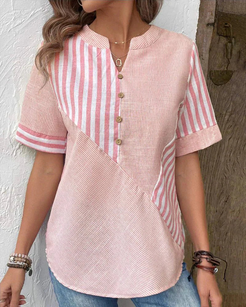 Women's Short Sleeve Striped Blouse