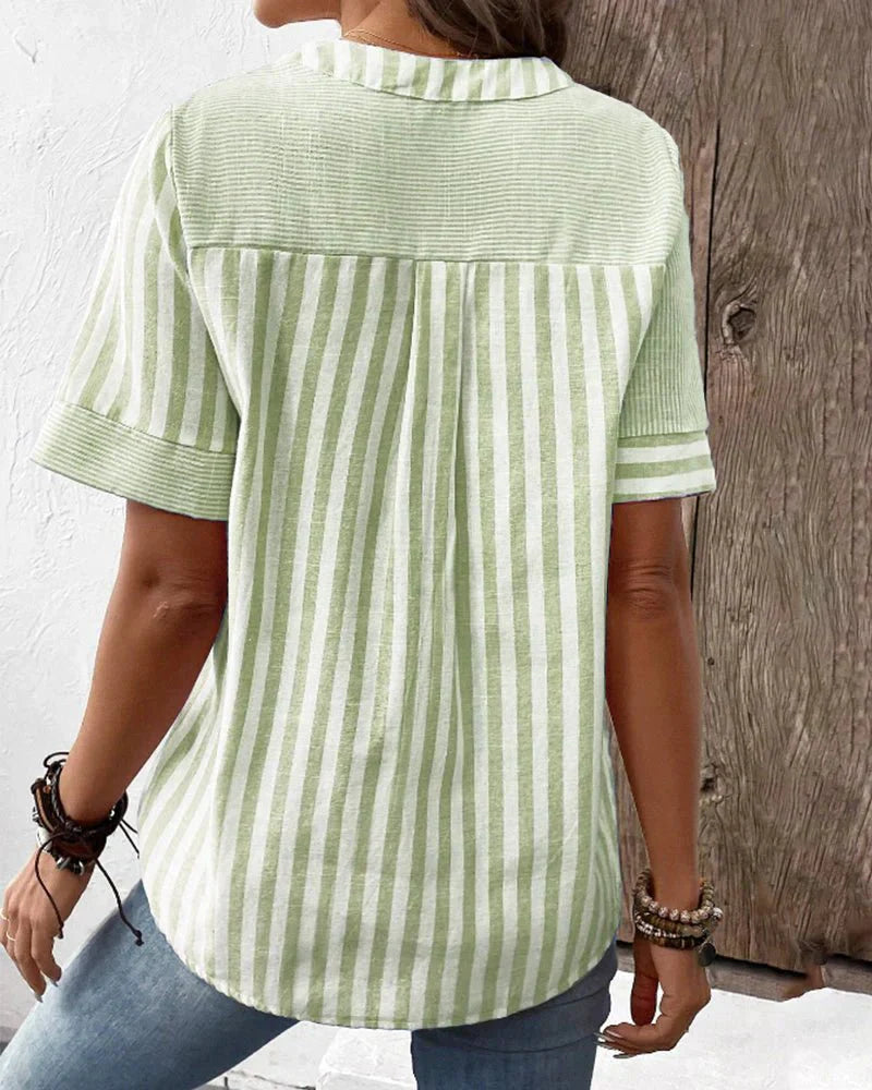 Women's Short Sleeve Striped Blouse