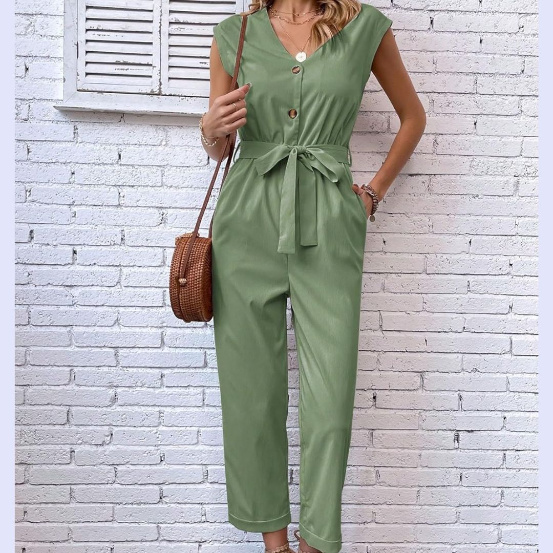 Women's Short Sleeve V-Neck Jumpsuit