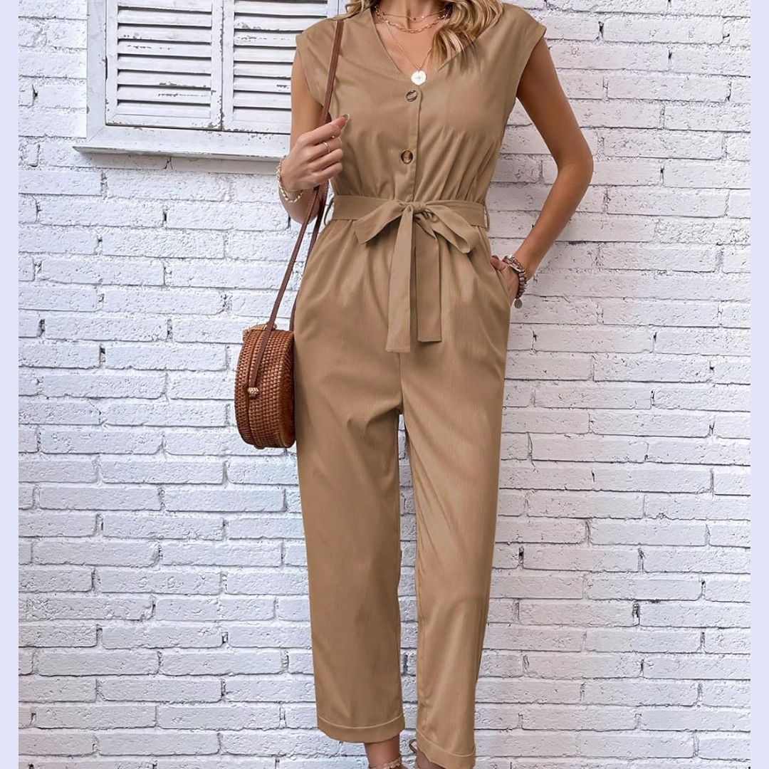 Women's Short Sleeve V-Neck Jumpsuit