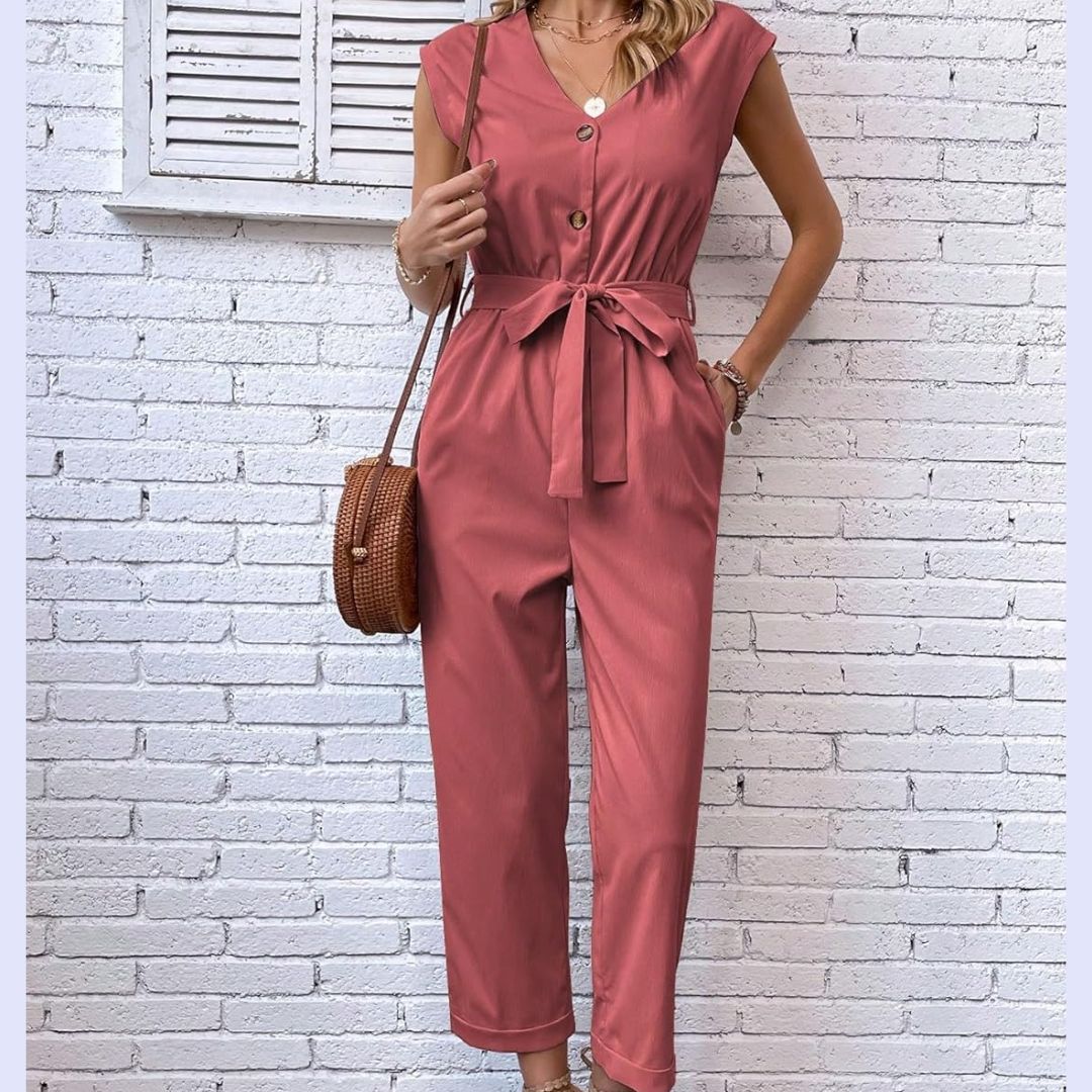 Women's Short Sleeve V-Neck Jumpsuit